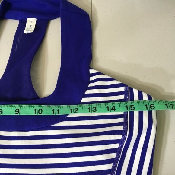 LULULEMON SCOOP NECK STRIPE RACER‎ BACK ATHLETIC WORKOUT TANK TOP BLUE WHITE 10 - Picture 9 of 14